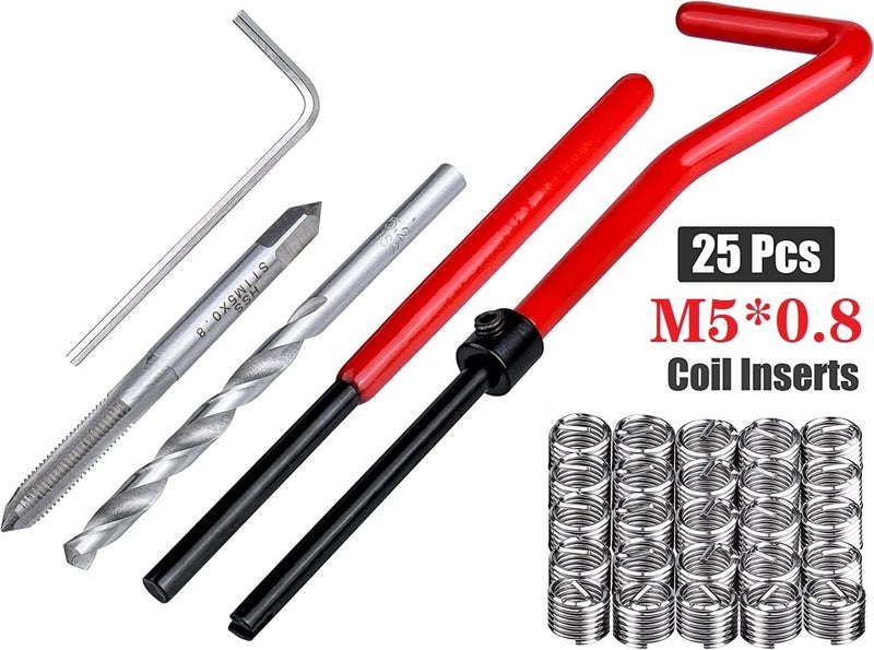 fixinus Store 30 Piece M5 x 0.8mm Thread Repair Insert Kit, Stainless Steel Thread Repair Kit Helicoil Coil Compatible Hand Tool Set for Auto Repair - Image 2